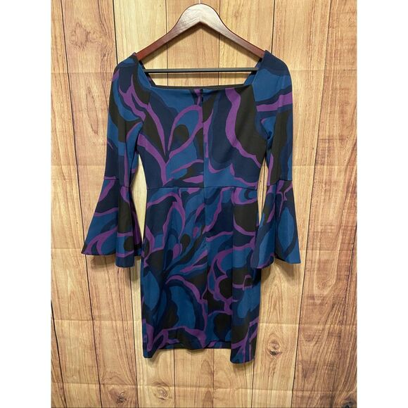 Trina Turk size 2 Miley Garden Bell Sleeve Sheath Dress purple blue - Picture 7 of 10